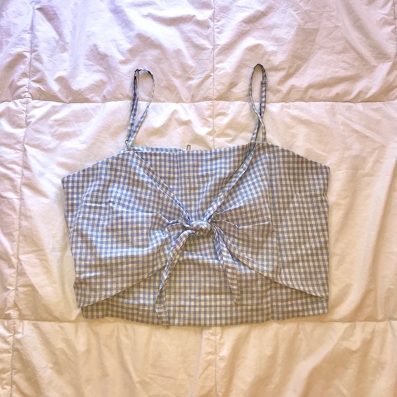 Blue & White Checkered Cropped Tank Top - Picture 2 of 3